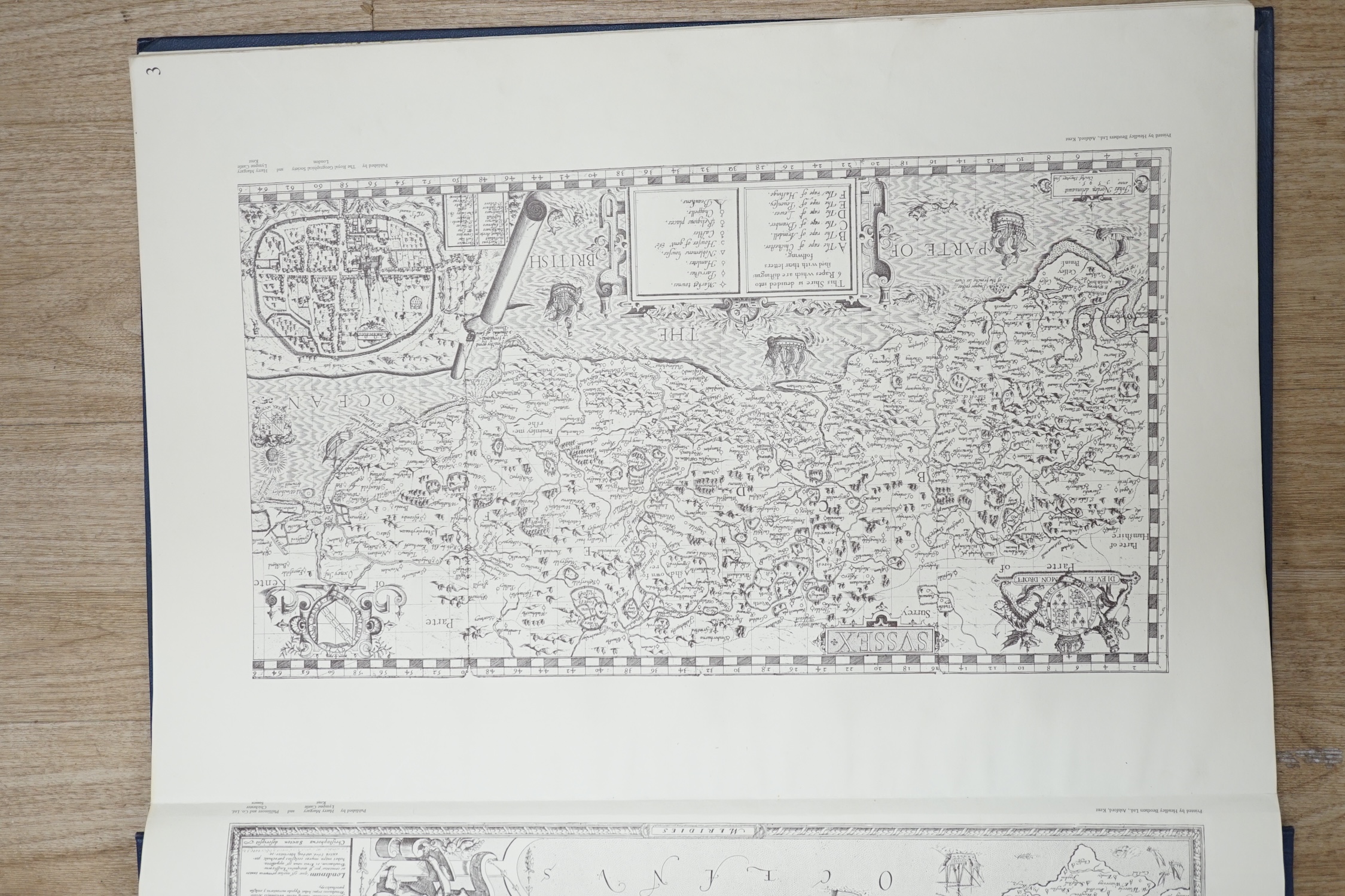 A Volume: 250 Years of Map Making in the County of SUSSEX. 1575 - 1825. 65.5cm high x 46 wide. Condition - poor to fair-cover marked and label torn